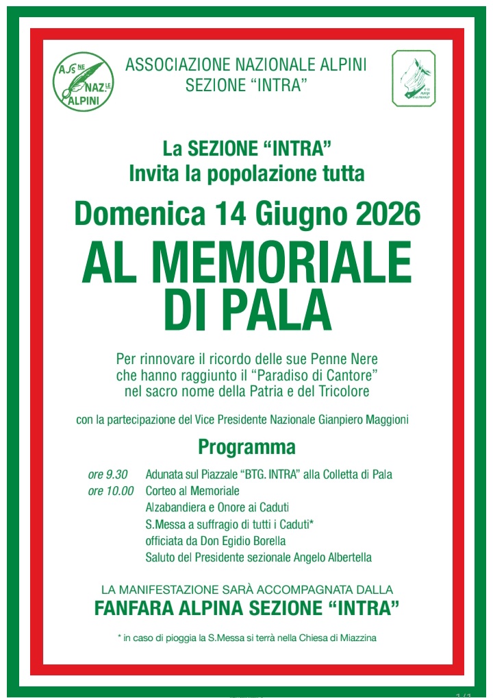 AL MEMORIALE DI PALA – DOMENICA 14 GIUGNO