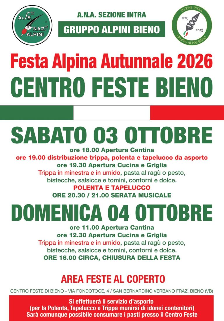 FESTA ALPINA AUTUNNALE 3-4 OTTOBRE 2026 – GRUPPO ALPINI BIENO