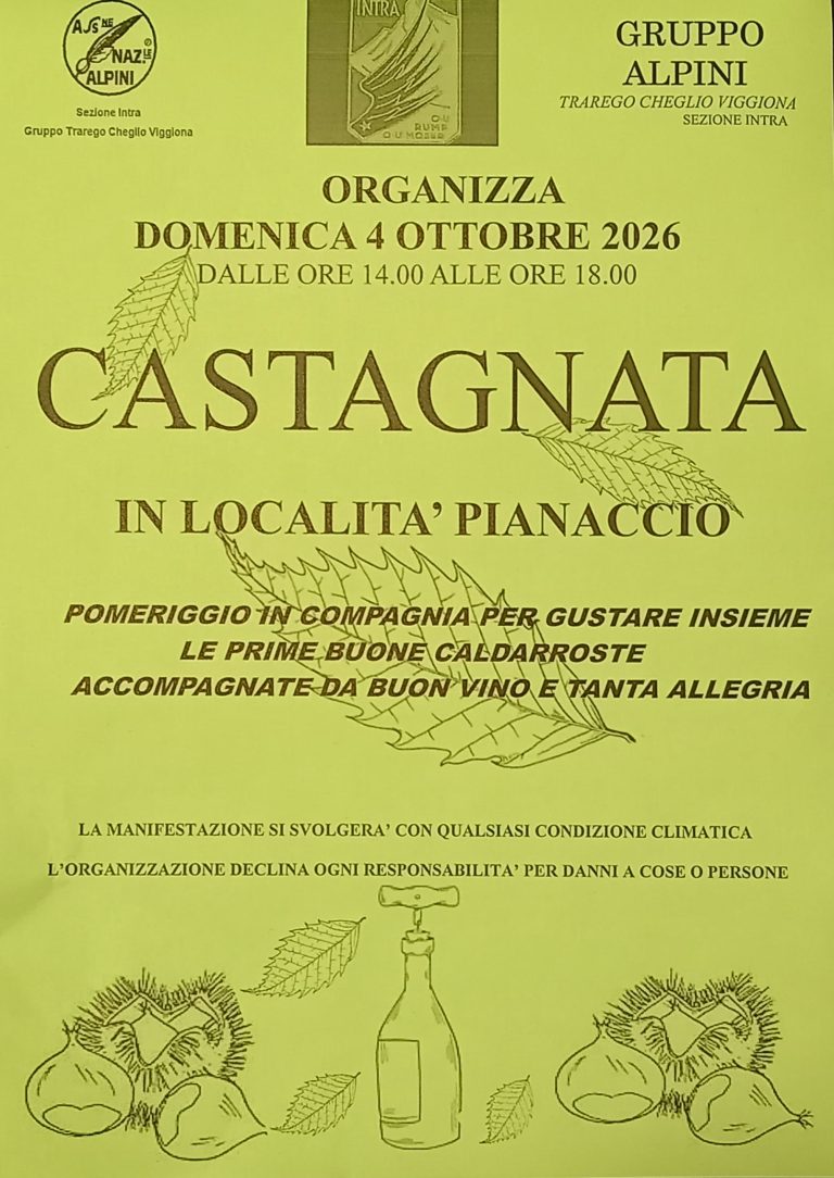 CASTAGNATA DOMENICA 4 OTTOBRE 2026 – GRUPPO ALPINI TRAREGO VIGGIONA