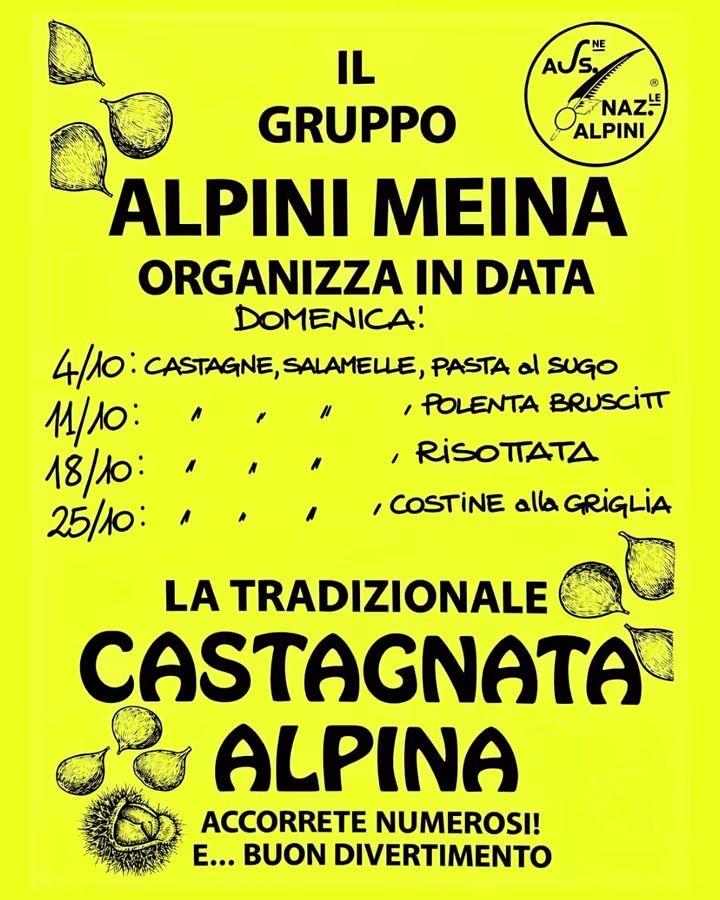 CASTAGNATA DOMENICA 4-11-18-25 OTTOBRE 2026 – GRUPPO ALPINI MEINA